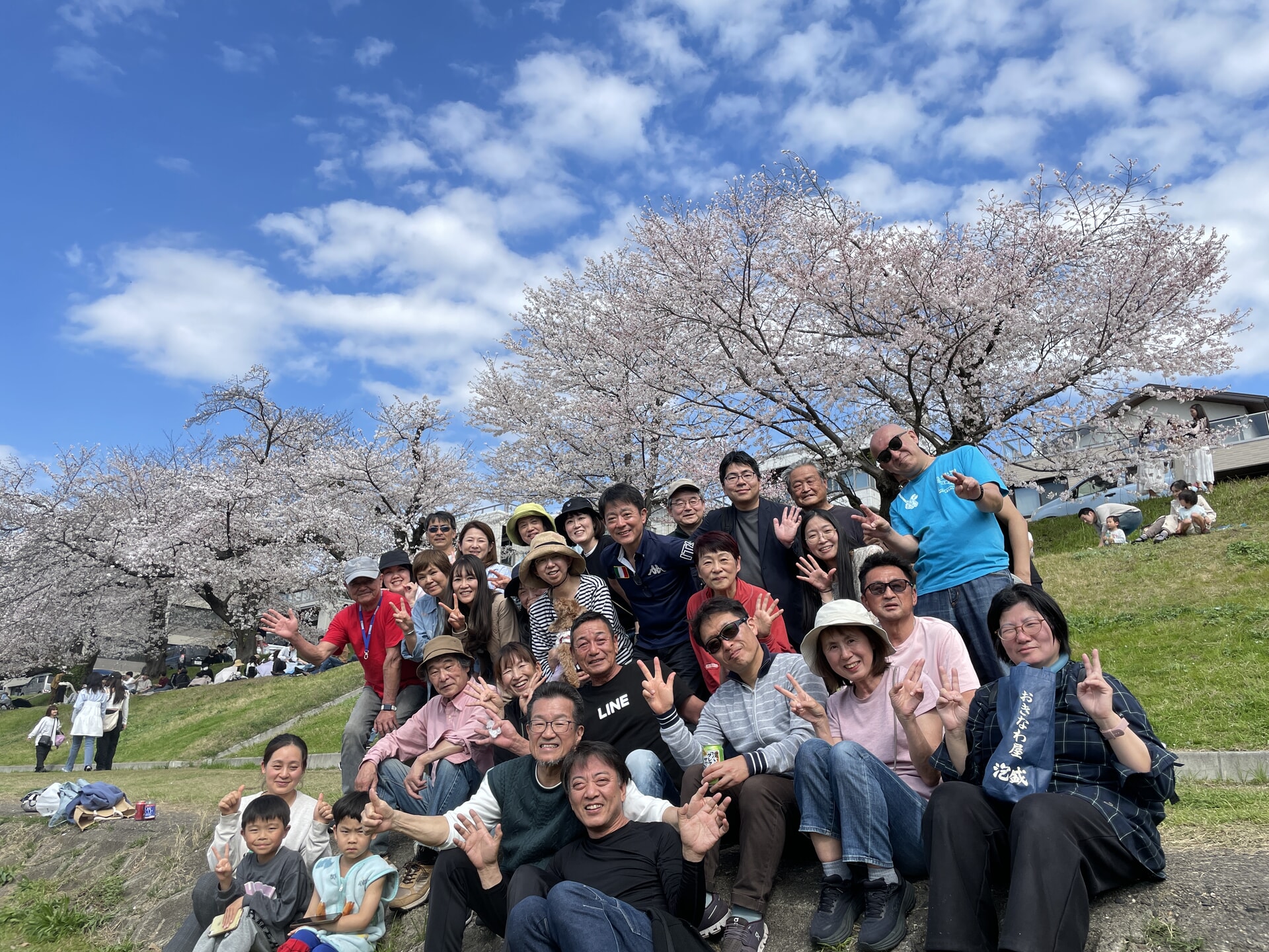 ハセイの蒲鉾＆ビール、エリちゃんママのデザートの差入れで、今年の花見は赤字回避？